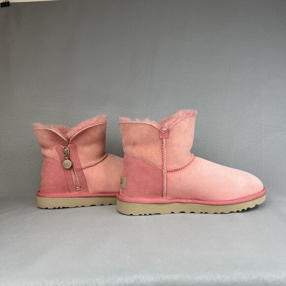Womens UGG Australia Boots Sz 8 Bailey Mini Zip Pink Suede Wool Ankle Boho Shoes - Picture 11 of 16
